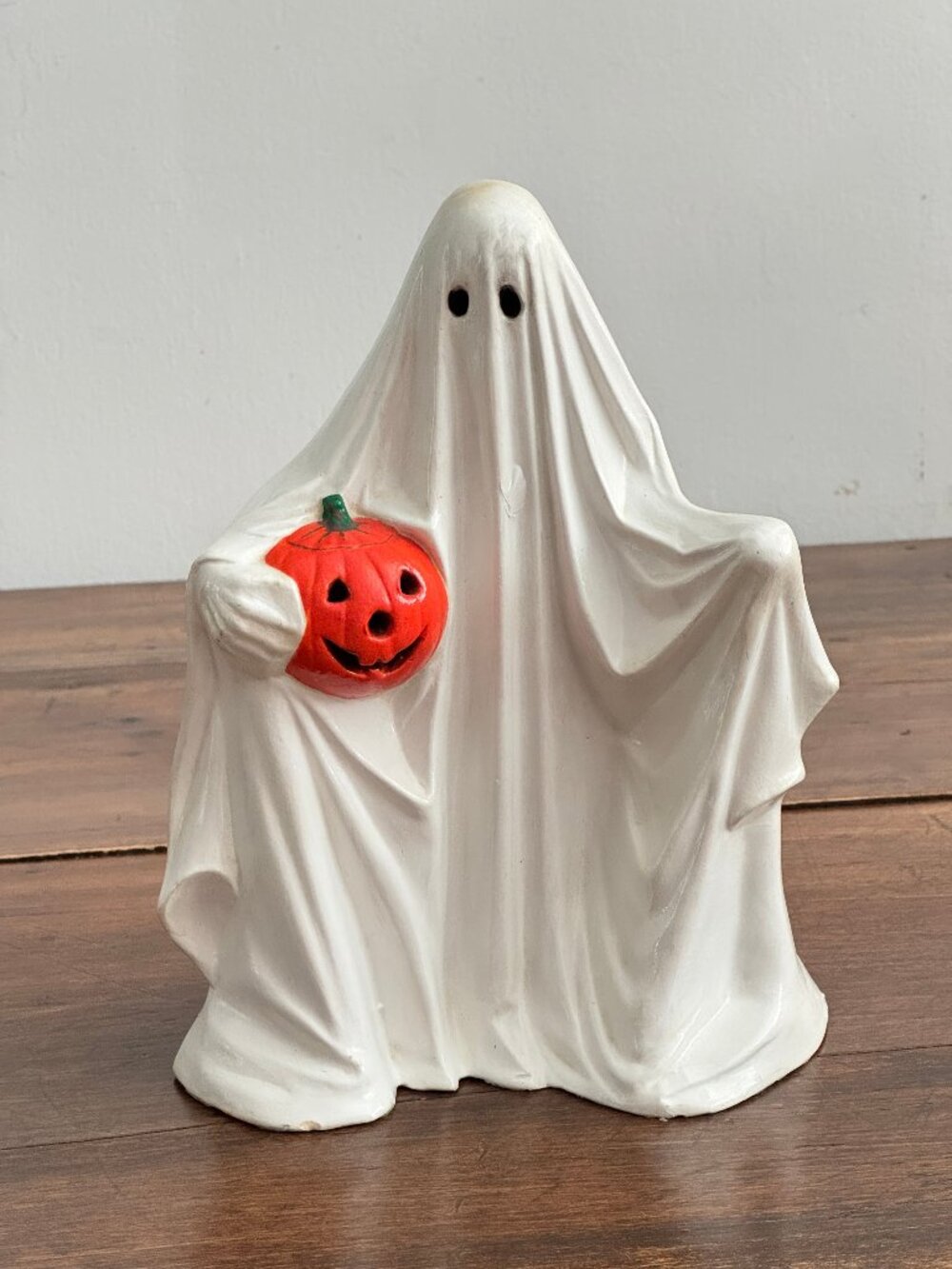 Vintage Ceramic Ghost Holding Pumpkin Figure